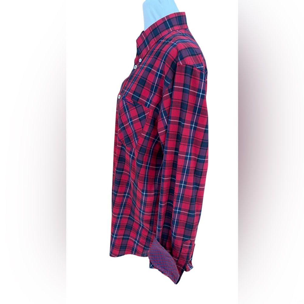 Ben Sherman Red/Blue Plaid Button front Shirt size L. - Picture 3 of 7